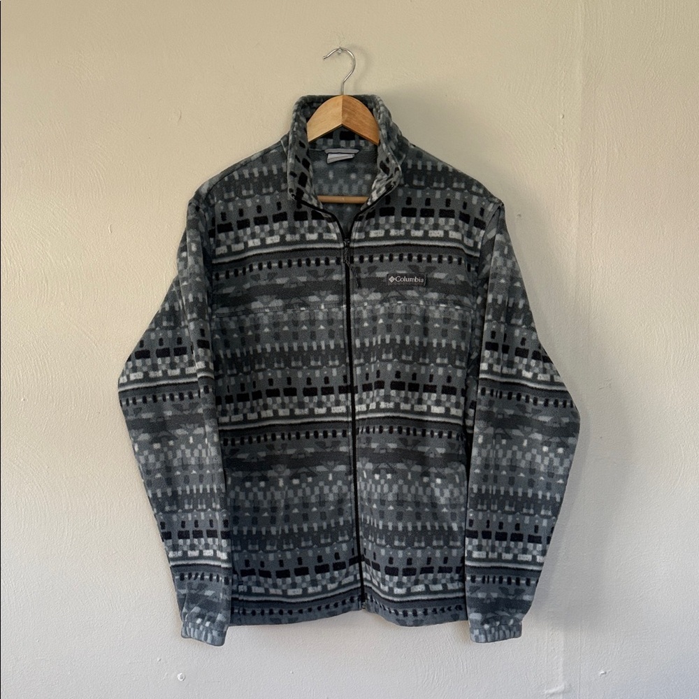Columbia Black and Gray Patterned Fleece Full Zip UP Jacket Large - Picture 1 of 6